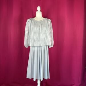 Vintage MCS ltd silvery blue mesh and pleated mid dress, size 18 1/2